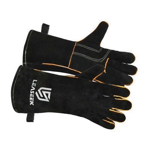 LeaSeek Leather Forge Welding Gloves, Heat/Fire Resistant Barbecue Gloves,Mitts for Fireplace,BBQ,Welder,Grill,Oven,Stove,Tig