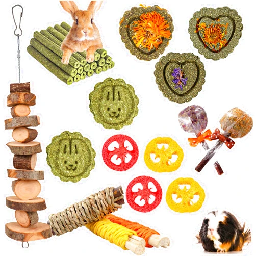 Mechpia 20 Pcs Rabbit Toys, Guinea Pig Toys Natural Timothy Hay Bunny Chew Toys and Treats for Rabbit Chinchilla Hamster Gerbil Toys