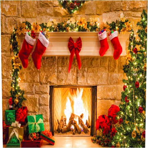 SJOLOON 8x8FT Christmas Photography Backdrops Child Christmas Fireplace Decoration Background for Photo Studio (11209)