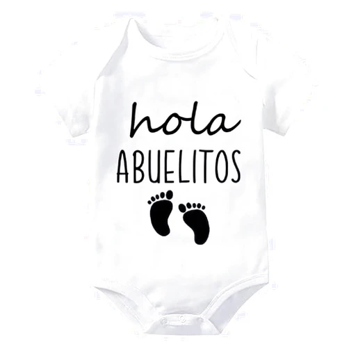 WOOYONGING Hola Abuelitos Spanish Pregnancy Announcement Infant Bodysuit for Grandparents Abuelo Abuela Gift Newborn Outfits