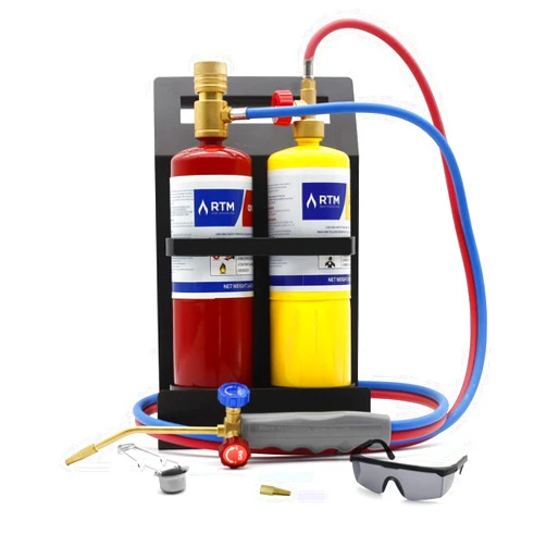RTMMFG Oxygen MAPP Torch Kit Portable Cylinder Metal Stand, for Soldering, Brazing, Sparker, Protection glass, Extra nozzle(Gas Cylinders Not Included)