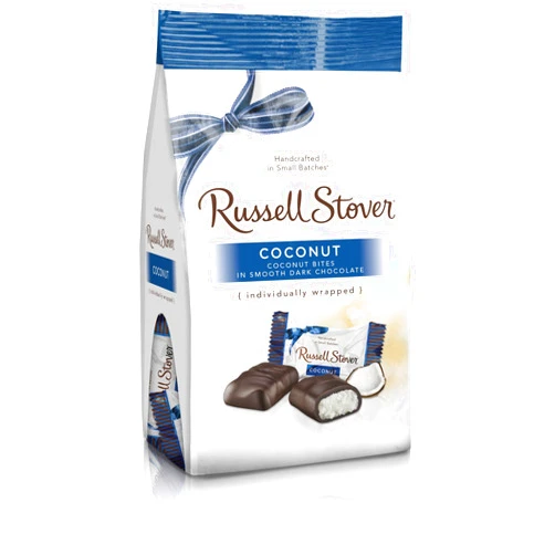 Russell Stover Dark Chocolate Coconut Mini Gusset Bag 6 Ounce Russell Stover Chocolate Coconut Chocolate Candy Bag; Sweet Coconut Covered in Rich Chocolate Candy, Individually Wrapped