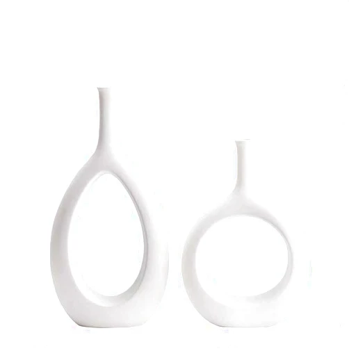 BXBX Ceramic Bud Vases,Modern Geometric Decorative Flower Vase,Peephole Vase for Living Room Bedroom Office Dining Table (Color : Combination 2 Pieces)