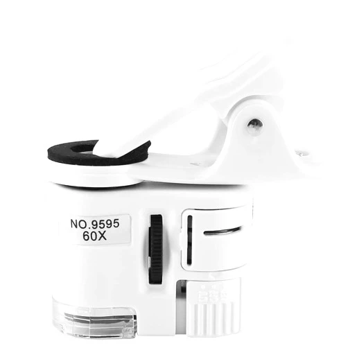 Acouto 9595W 60X Magnifying Glass LED UV Light Mini Mobile Phone Clip Microscope Cell Phone Magnifier Digital microscopes What You GET You Will get 1 Mini MICR