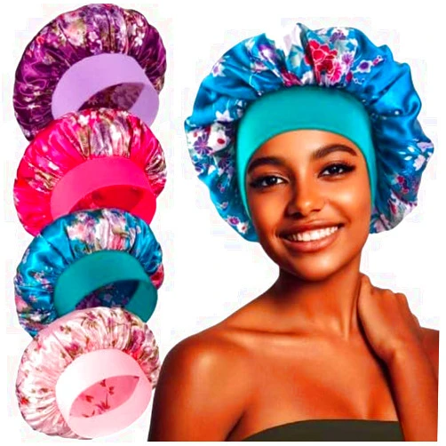 Generic 4Pcs Satin Bonnet Silk Bonnet, Hair Bonnet for Sleeping, Elastic Wide Band Silk Sleep Cap, Soft and Breathable Multicolor