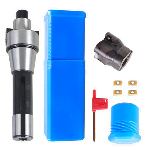 Timunr R8 FMB22 Milling Shank with 4Pcs APMT1604 Inserts and T15 Wrench with 400R 50mm Face Milling Cutter CNC End Mills Fit for Plate Cutting and Milling Machine Workpiece Finishing