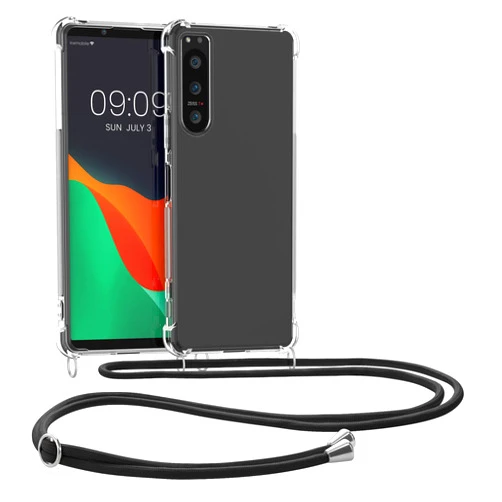 kwmobile Crossbody Case Compatible with Sony Xperia 5 IV Case - Clear TPU Phone Cover w/Lanyard Cord Strap - Transparent