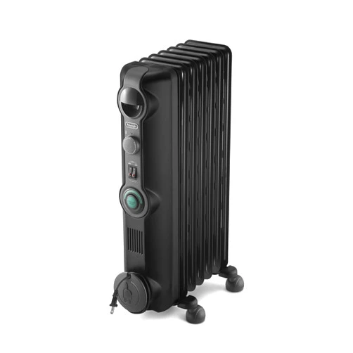 De'Longhi DeLonghi Oil filled Radiator Heater, 1500W Electric Space Heater for indoor use, quiet portable room heater, 1500W, Energy Saving, full room, office and bedroom with safety features, KH39071CB, black