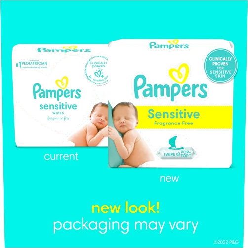 Pampers Sensitive Baby Wipes - 192 Count, Water Based, Hypoallergenic and Unscented (Packaging May Vary) (Pack of 2)