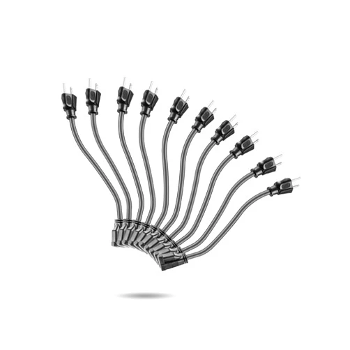 KMC Power Extension Cord 10-Pack, Outlet Saver, 16AWG 3 Prong, 1-Foot Cord