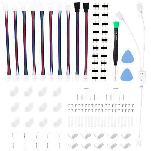 MAOXWY LED Strip Light Connector Kit, Led Strip Accessories Set for 5050 4 Pin 10mm RGB Led Light Strips with Connectors Clips and Tools