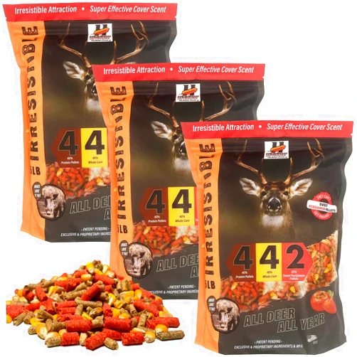 H HERRON OUTDOORS THE BETTER CHOICE Herron Outdoors 4-4-2 Persimmon Flavored Protein Pellets,Whole Corn & Original- Deer Attractants for Whitetail Deer and Feed Enhancer Bait for All Hunters All Seasons- 5lbs (3 Pack)