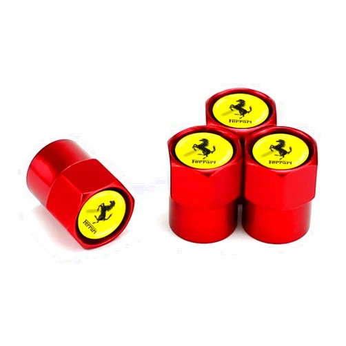 SZJSRD 4 Pcs Car Tire Valve Stem Caps for Ferrari 430 F12 458 488 812 F8 456 Portofino Roma Emblem Air Tire Valve Stem Covers Auto Accessories,Red, normal
