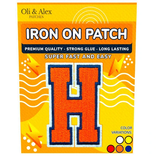 Oli and Alex Iron on Letters Patches - Orange Letter Patch for Clothing - Embroidered Iron On Patches for Clothes Jeans Jackets Hats - Sew on Appliques 3.26-inch – Orange, H