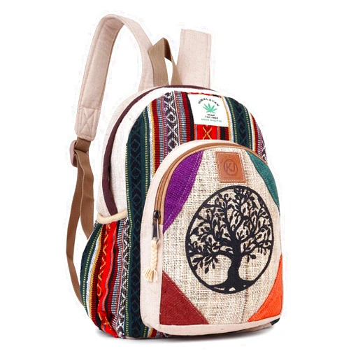 KayJayStyles Small Lightweight Daypack Backpack Handmade Himalayan Hemp Bohemain Travel, Hiking, Purse