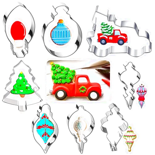 Kanehosi Christmas Ornament Cookie Cutters 8Pcs, Large Cookie Cutters Sturdy Stainless Steel Fondant Dough Cutters for Baking Christmas Decoration