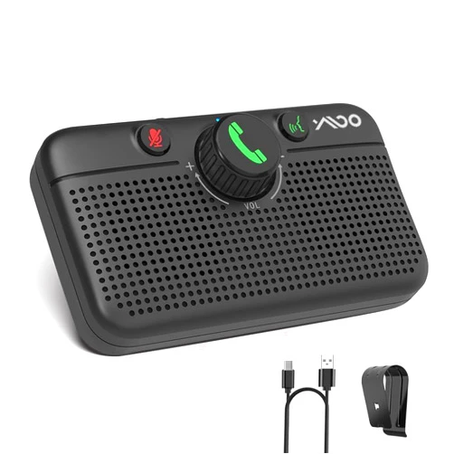 YMOO Bluetooth 5.0 Car Speaker,3 W x 2 Powerful Sound,40h Working Time Bluetooth Hands Free Car Kit with CVC 8.0 Noice Concelling Calling, Motion Auto On, Siri Google Assistant Support