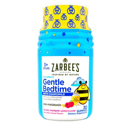 Zarbee's Gentle Bedtime Gummies for Kids - Melatonin-Free Blend of Natural Honey, Raspberry Lemon, and Chamomile Helps Children Unwind and Relax to Prepare for Sleep, 30ct