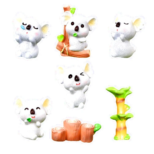 Dicanence 7 Pcs Cute Miniature Koala Bear Figurines Animal Koala Characters Toys Mini Figure Collection Playset, Koala Cake Topper, Plant, DIY Dollhouse Decoration Home Garden Micro Landscape Plant Pots Decor