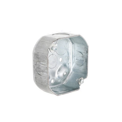 RACO Hubbell-Raco 127 Octagon Box, 4-Inch, Raised Ground 1-1/2-Inch Deep 1/2-Inch and 3/4-Inch Side Knockouts, 4 in, Gray Finish