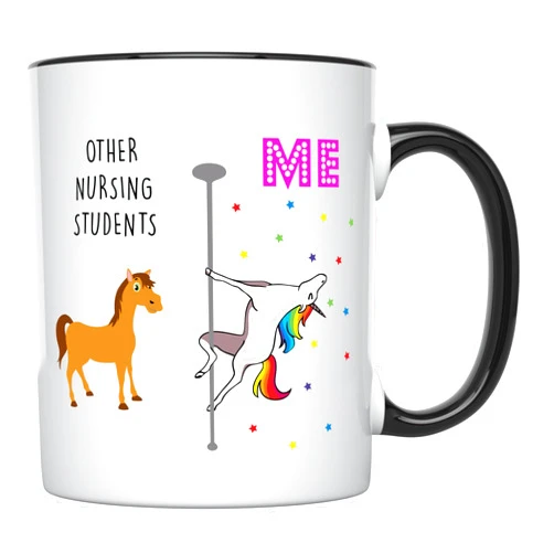 YouNique Designs Nursing Student Coffee Mug, 11 Ounces, Unicorn Mug, Nursing School Gifts, Nursing Student Gifts for Women (Black Handle)