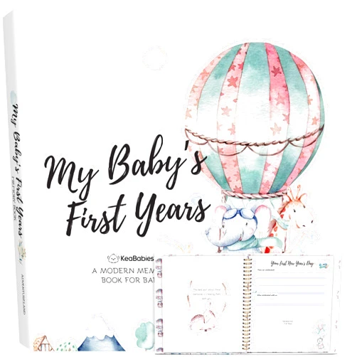KeaBabies First 5 Years Baby Memory Book Girl, Boy - 90 Pages Hardcover First Year Milestone Keepsake Book, Newborn Scrapbook for New Parents, Minimalist Photo Album Journal, Gift for Baby Shower(AdventureLand)