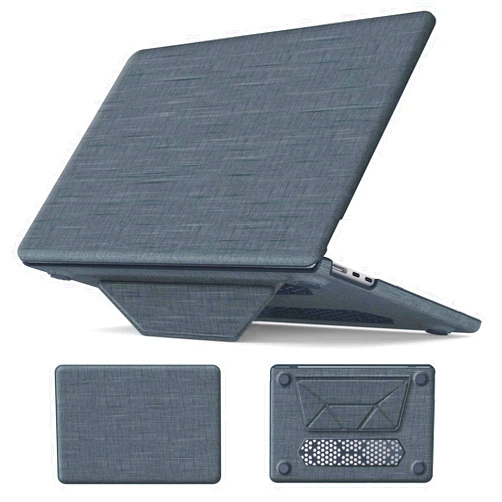 MEEgoodo for MacBook Air 13.6 inch Case (M4/M3/M2) 2025 2024 2022, Kickstand Cover Fit Model(A3240/A3113/A2681), Fabric Case for Mac Air 13” with TPU Keyboard & Webcam Cover & OTG Adapter, Gray