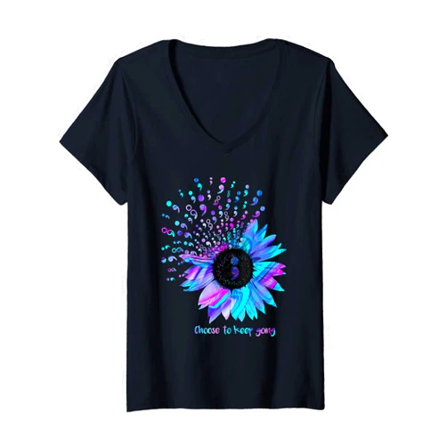 Suicide Prevention Awareness Family Gifts Tee Womens Vintage Sunflower Floral Suicide Prevention Awareness Youth V-Neck T-Shirt