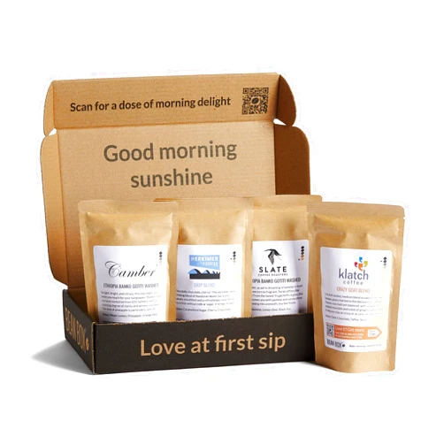 Bean Box Gourmet Coffee Sampler | Specialty Coffee Gift Basket | Coffee Gift Set | Coffee Gifts for Women and Men | Birthday Gifts for Her | Care Package | Whole Bean Coffee | 4 Piece Variety Set