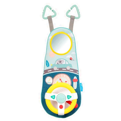 Taf Toys Baby Car Seat Toys for Infants with Mirror, Carseat Toys Steering Wheel with Music Lights & Driving Sounds Car Seat Toy for Babies 6 to 12 Months