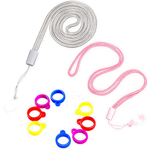 Shappy 2 Anti-Lost Necklace Lanyard with 12 Pieces Anti-Lost Silicone Rubber Ring Pen Silicone Lanyard Holder (Adorable Style)