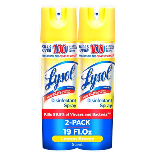 Lysol Disinfectant Spray, Sanitizing and Antibacterial Spray, For Disinfecting and Deodorizing, Lemon Breeze, 19 Fl Oz (Pack of 2), Packaging May Vary