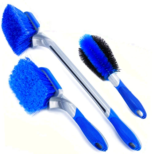 BONV 3pcs/Set Blue Long Brush for Rims and Tires Brush for Car Tire Brushes for Cleaning Wheels Wash Brush with Handle Supplies Special Tools for Auto Wash Brush Motorcycle Accessory Offroad Cleaning Pole