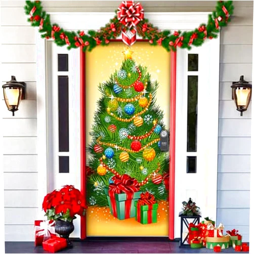 Serfpardis 2024 Christmas Front Door Decoration, Forros De Puertas Navideños, Stunning Creative Elastic Door Cover Christmas, Christmas Door Covers for Front Door, Outdoor, 36x80in (G)