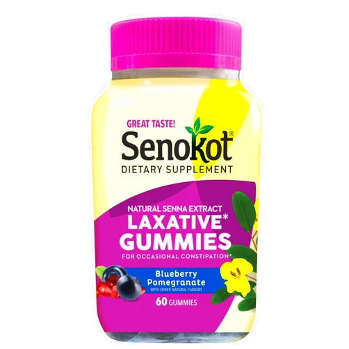 Senokot Dietary Supplement Laxative Gummies, Natural Senna Extract, Gentle, Overnight Relief From Occasional Constipation, Blueberry Pomegranate Flavor, 60 Count