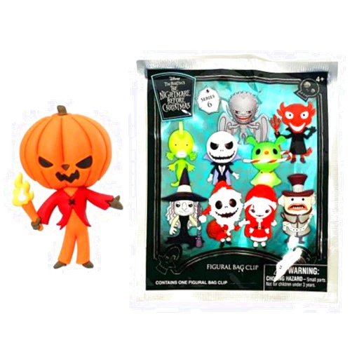 Monogram Nightmare Before Christmas 2 Piece Bundle Set - One 3D Figural Foam Clip in a Mystery Blind Bag and One 3-D Halloween Town Character Magnet (Pumpkin King Magnet & Series 6 Blind Clip)