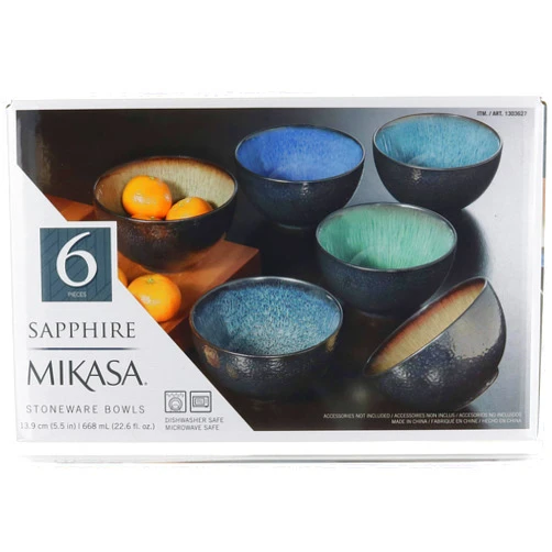 Mikasa Sapphire Stoneware Bowls | Set of 6 Bowls | Dishwasher Safe | Microwave Safe
