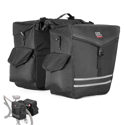 KEMIMOTO Bike Panniers Bag 40L Bike Panniers for Rear Rack, Waterproof with Rain Cover, Ebike Saddle Bags, Bicycle Panniers, Bike Rack Bag, Saddlebags for Bikes, Black Large Capacity Reflective Strip
