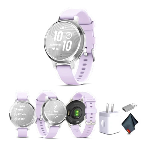 Garmin Lily 2 Active Small and Stylish Smartwatch Up to 9 Days Battery Life Built-in GPS Hidden Display Patterned Lens Purple Jasmin 010-02891-01 Health and Fitness Smart Watch Bundle for Women