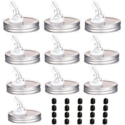 ZiHenryDa Mason Jar Pour Spouts. free flow Mason Jar Pour Spouts, mason jar for spout regular mouth size 70mm dispenser germination cover. Suitable for any liquid. Leak-Proof 10-Pack + 20 Black Lid Caps (10