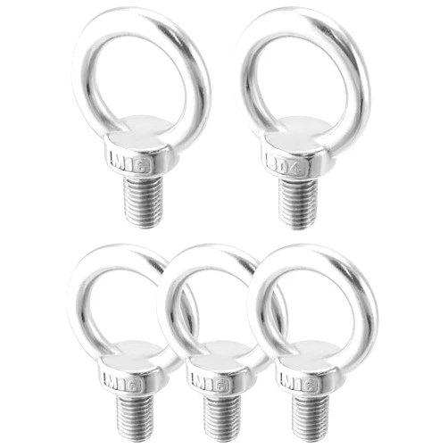 QWORK 5 Pack Stainless Steel M16 x 20mm Shoulder Lifting Ring Eye Bolt with Male Thread for Machinery, Ring Shoulder Eye Bolts