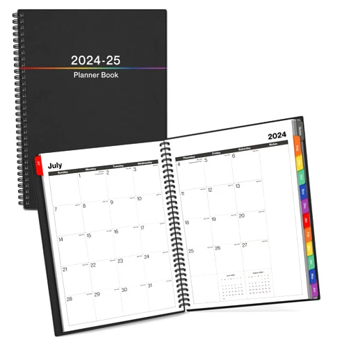 Dunwell Large Planner 2024-2025, 8.5x11 Colorful Calendar Book, Use Now to June 2025, Plastic Cover Agenda for School, Business, Academic Planner Daily Weekly Monthly, with Tab, Storage Pocket
