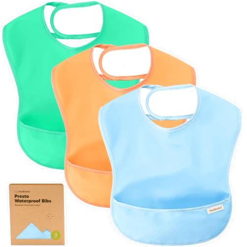 KeaBabies 3-Pack Waterproof Baby Bibs for Eating - Lightweight Baby Bib with Food Catcher, Mess Proof Toddler Bibs, Waterproof Bibs for Baby Boys, Baby Girls, Feeding Bibs, Drool Bibs, Baby Food Bibs (Basics)