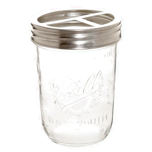 Bonris Toothbrush Holder Ball Mason Jar Toothbrush Holder 16 Ounce with Silver Stainless-Steel Lid, Rustic Wide Mouth Farmhouse Decor