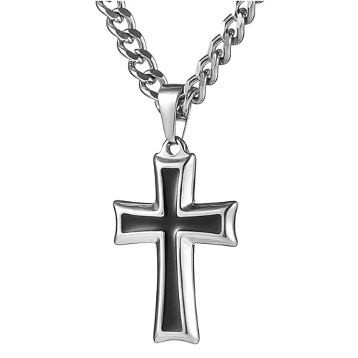 Lemu Mens Stainless Steel Cross Pendant Necklace 5MM Wide Curb Chain