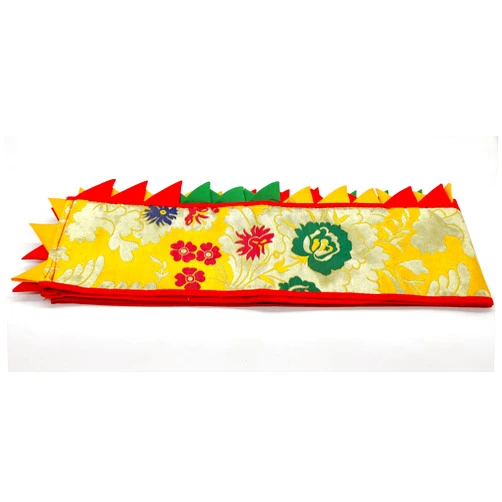 Chinalit.com Tibetan Table Runner for Buddha Offerings - Gaslang Flowers and Golden Sacred Buddha Fig Tree Leaves