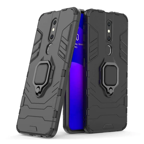 MaiJin LuluMain Compatible with Oppo F11 Pro Case, Metal Ring Grip Kickstand Shockproof Hard Bumper (Works with Magnetic Car Mount) Dual Layer Rugged Cover for Oppo F11 Pro (Black)