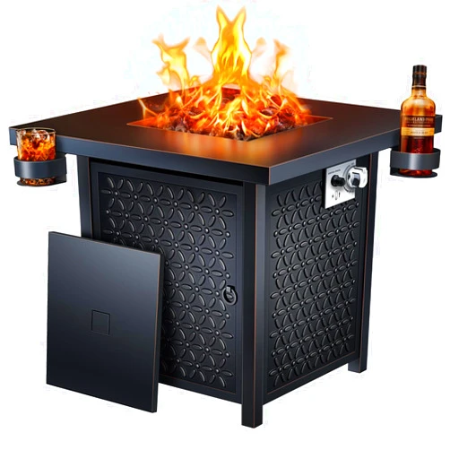 Ciays Propane Fire Pit, 28 inch Fire Pit Table with Two Cup Holders, 50,000 BTU Steel Gas Fire Pit with Pulse Ignition System, Perfect for Patio, Garden & Backyard Gatherings, CIFPT11B, Black