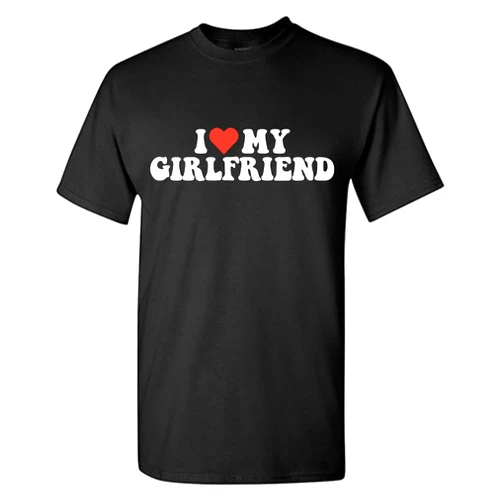 Feelin Good Tees I Love My Girlfriend T Shirt for Men Novelty Heart Graphic Tee Romantic Humor Valentines for Boyfriend Christmas T-Shirt