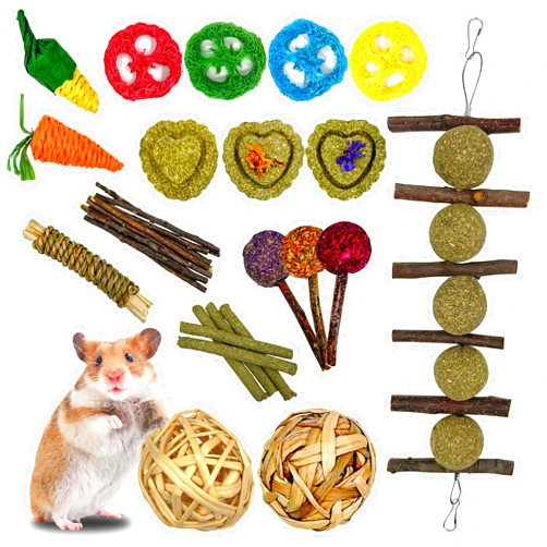 Ysenchan Bunny Toys, Rabbit Chew Toys, Guinea Pig Toys, Hamster Toys, Chinchilla Toys, Rabbit Treats Timothy Hay Cakes Apple Wood Sticks, Chinchilla Toys for Molar Care